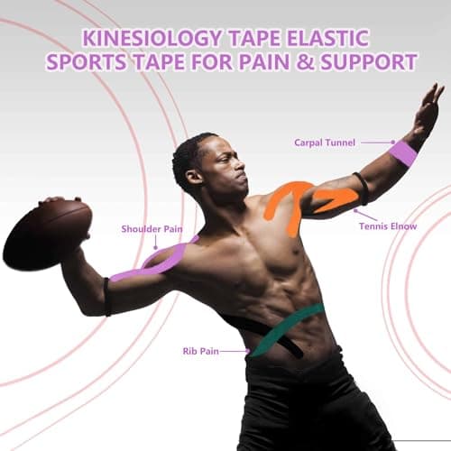 ANAMPION Tape Kinesiologie 3 Rouleaux, 5cm*5m Bande Kinesiologie Tape pour la Physique, Imperméable Kinesio Tape pour Les Douleurs du Genou, Coude et l'épaule (Noir+Bleu+Couleur rose)