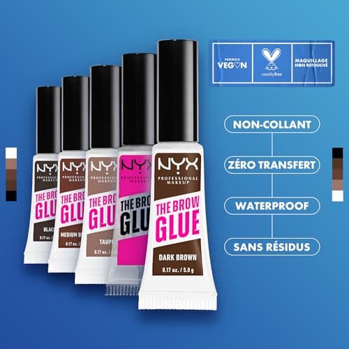 NYX Professional Makeup Colle Fixatrice à Sourcils Teintée, Tenue 16H, Formule Vegan, Fini Naturel, Applicateur Goupillon, The Brow Glue, Lot de 2, Teinte : Transparent (01)