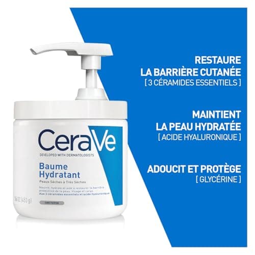 CeraVe - Baume Hydratant - Nourrit, Hydrate et Aide à Restaurer la Barrière Cutanée - Visage & Corps - Acide Hyaluronique + 3 Céramides Essentiels - Sans Parfum - Peau Sèche à Très Sèche - 454 ml