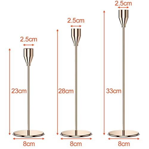 Relota 3 Pièces Coniques Bougeoir Doré 33/28/22cm, Rétro Métal Hauts Bougie Chandelier Decoratif, Porte Bougies pour Mariage, Dîner Aux Chandelles, Saint Valentin, Décoration d'Intérieur