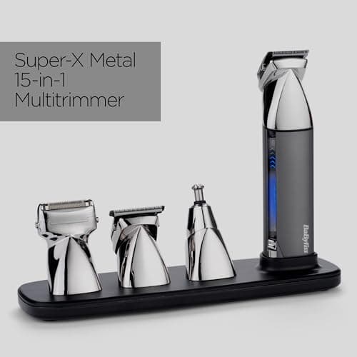 BaByliss - MT996E - Tondeuse multifonctions 15 en 1 Sans Fil Super-X Metal, Lames en acier japonais ultra-précises, 4 têtes magnétiques interchageables, 100% waterproof