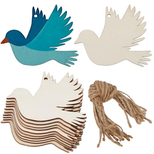 GORGECRAFT 20 Petit Oiseau en Bois Inachevé Décorations Découpées en Bois Colombe de la Paix Décoration D'Oiseau Suspendue Tranches Vierges avec Trou Corde de Chanvre pour Mariage Anniversaire Noël