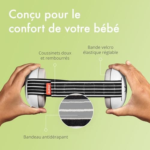 Alpine Muffy Baby Casque Anti Bruit Bébé : Protection Auditive Pour Bébés et Tout-Petits Jusqu'à 36 Mois - Certifié CE - Améliore le Sommeil Pendant les Déplacements - Réglable et Confortable - Noir