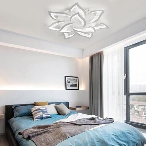 Plafonnier LED Petale, Plafonnier Salon Dimmable 3000k-6000K (10 Petales) | Luminaire Plafonnier avec Télécommande, Lustre Chambre Design de Creative Petal 60W, Aluminium+Acrylique , Diamètre 85CM