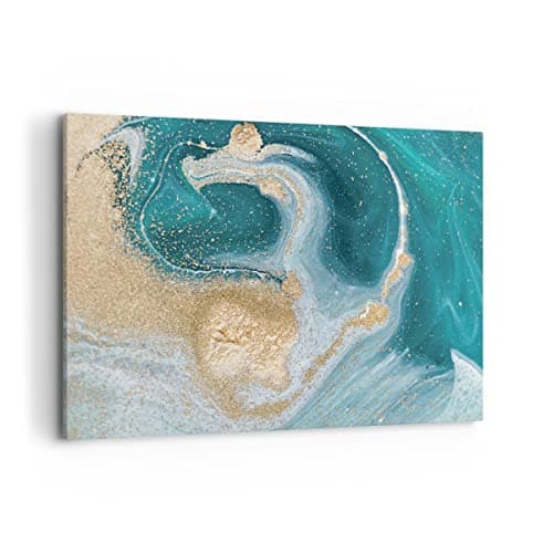 Moderne Impression sur Toile 100x70cm Image Tableau Decoration Murale Or Turquoise Arrière Plan Grand Tableaux Decoratifs Muraux Chambre Horizontal Deco Cadre Décoration Salon Art Wall AA100x70-4969