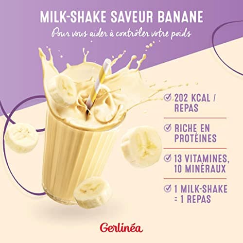 Gerlinéa Boisson Milkshake goût Banane - Substituts de repas riche en protéines - Poudre à reconstituer - contient 15 repas - 220388