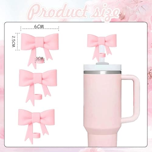 Hebterrka Lot de 3 couvercles de paille classiques en forme de nœud rose - Compatible avec les gobelets Stanley de 10 mm et de 100 ml - Embouts de paille réutilisables - Accessoires pour gobelets