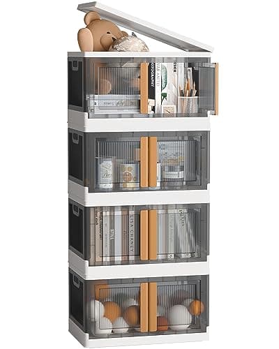 NETEL 4x 94L Empilable BoĂźte de Rangement avec Couvercle et Verrouillable Porte, Pliable Bac de Rangement Plastique avec Roulettes, Grande Caisse Rangement Organisateur pour Cuisine, Salon et Chambre