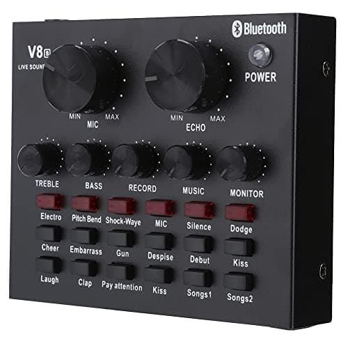 ASHATA Cartes Son externes, V8S Live Broadcast Sound Card Audio DJ Mixer, Mobile Phone USB Host Multifonction Portable Live Sound Card Computer for Karaoke Computer Live Recording