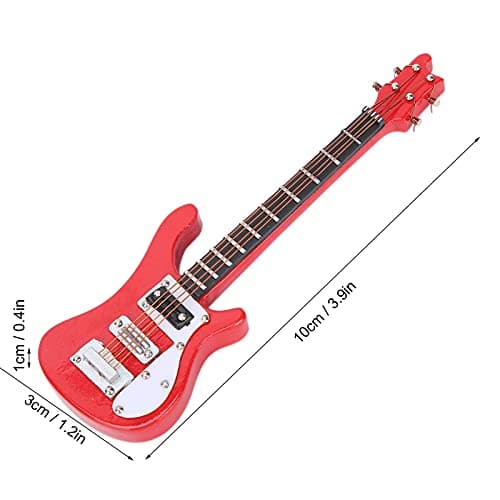 10CM Réplique de Guitare Miniature, Miniature Guitare Ornement en Bois, Mini Instrument de Musique Décor Maison de Poupée Modèle Décoration de la Maison(rouge)