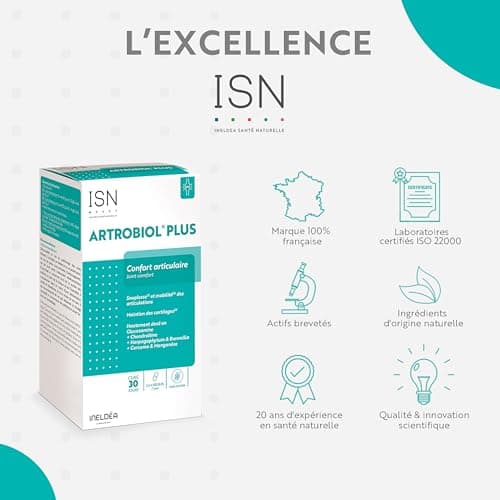 ISN - Ineldea Santé Naturelle Artrobiol Plus – Complément alimentaire à base de Glucosamine, Chondroïtine, Harpagophytum - Souplesse des Articulations - Maintien du Cartilage & Ossature - 120 Gélules