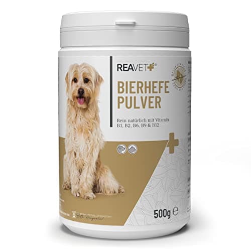 Poudre de levure de bière ReaVET pour Chiens et Chats 500g - levure de bière moulue Pure Contre la Chute des Poils et Les tiques, vitamines B Naturelles et biotine pour Chiens et Chats