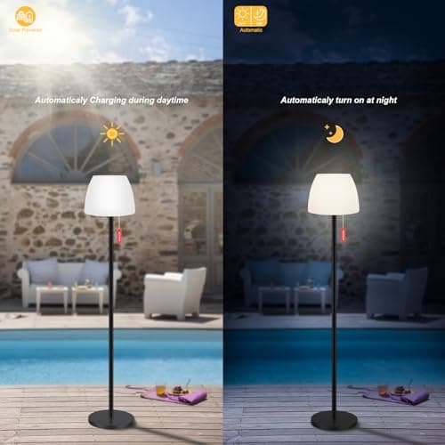 Licmic Lampadaire solaire d'extérieur avec capteur de lumière, à intensité variable, blanc chaud et RVB, lampe sur pied, sans fil, rechargeable, étanche, pour terrasse, jardin.