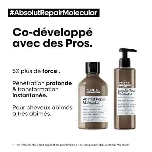 L’Oréal Professionnel, Routine Réparatrice Absolut Repair Molecular pour Tous Types de Cheveux Abîmés, Répare 2 ans de Dommages en Une Application, Formule brevetée, Shampoing + Sérum