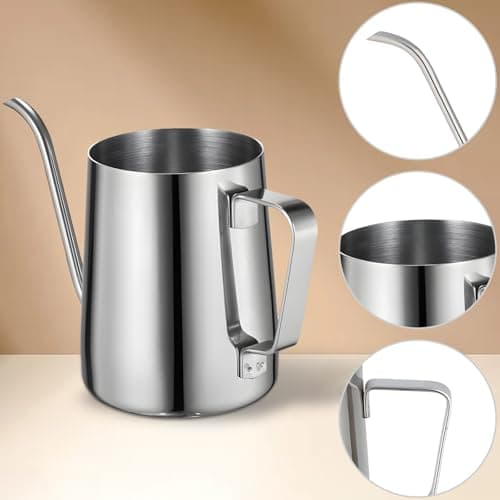 Cafetière à Bec Long et étroit 350 ML, Petite Bouilloire à Col de Cygne à Oreilles Fines Suspendues en Acier Inoxydable pour Usage domestique(Argent)