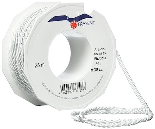 C.E. Pattberg MOSEL Ficelle blanc, 25 m de Cordelette Tissée, Largeur 4 mm, Accessoire pour Décoration, Bricolage, Travaux Manuels et Emballage Cadeau
