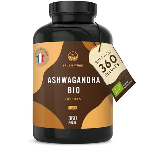 Ashwagandha Bio - Extra Fort: 650mg (360 Gélules) - Withanolide - Bien-Être Mental & Physique, Sommeil, Cardiovasculaire - Vegan - Sans: Additifs, Lactose & Gluten - TRUE NATURE