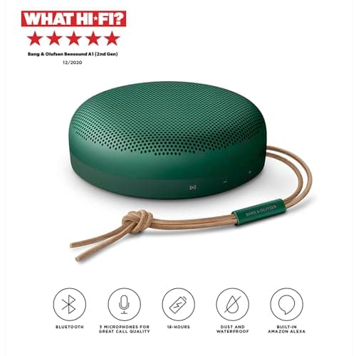 Bang & Olufsen Beosound A1 (2ème Gén) - Enceinte Bluetooth Portable Étanche, Son Immersif à 360 Degrés, Microphones pour les Appels Téléphoniques & Assistance Vocale Alexa, 18 H - Vert