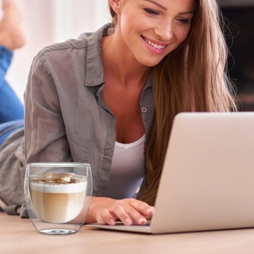 6er Set Tasse a Café Double Paroi, Tasse Double Paroi Expresso, 80 ml Tasses à Expresso en Verre, Tasses à Latte Macchiato acve 6 Cuillères, Verres a Expresso en Verre, Verre a Double pour Thé, Lait