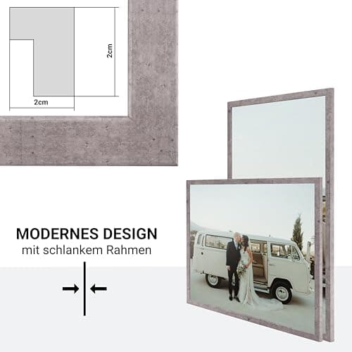 CABBEL Lot de 2 cadre photo 50x70 Cadre en bois MDF avec verre acrylique incassable en Gris (Béton)