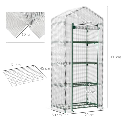 Outsunny Serre de Jardin Balcon étagère Serre 4 Niveaux 70L x 50l x 160H cm Acier galvanisé bâche Amovible PE Haute densité Blanc