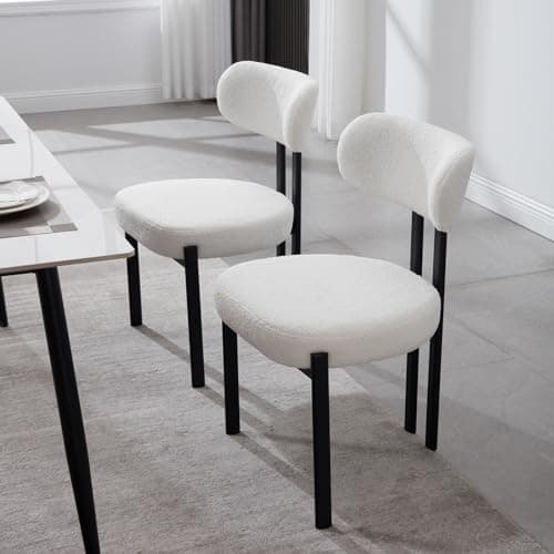 Wahson Chaises de Salle a Manger en Fausse Fourrure Lot de 2 Chaise Salle a Manger Moderne avec Pied Métal, Chaise de Cuisine sans Accoudoirs pour Salle à Manger/Salon, Blanc