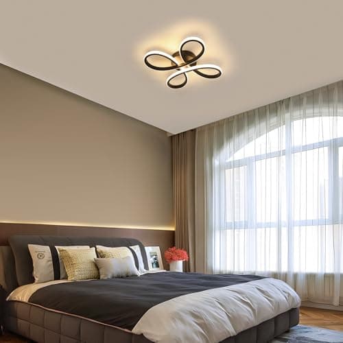 Comely Plafonnier LED Moderne, Lampe de Plafond 28W 3150LM, Luminaire Plafonnier Acrylique en Forme de Fleur pour Couloir, Balcon, Chambre, Salon, Lumière Chaude 3000K, Noir