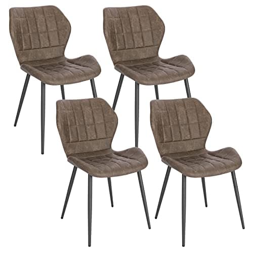 WOLTU Lot de 4 Chaises Salle à Manger, Chaise Scandinave, Chaise de Cuisine, Chaise Salon, Assise Rembourrée, Chaise en Simili Cuir, Brun Foncé, Pieds en Métal, BH357dbr-4