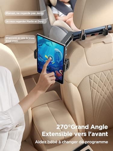 JOYROOM Support Tablette Voiture pour Appuie-tête, Support iPad Voiture avec Bras d'Extension Pliable, Porte Tablette Voiture pour iPad/Galaxy Tab/Fire et Tous Les Appareils 4,7 à 12,9 Pouces