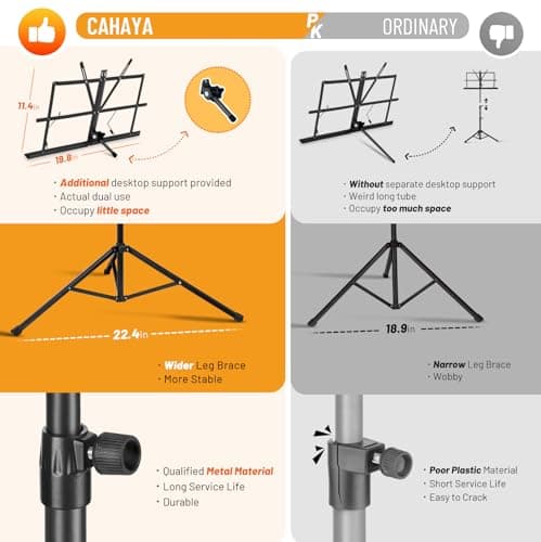 CAHAYA Pupitre de Musique Pliable, Léger, Portable Ajustable [Support pour Partition de Musique & Porte-livre pour Bureau à Double Usage 2 en 1 ] avec Sac de Transport, Support de Partitions en Métal