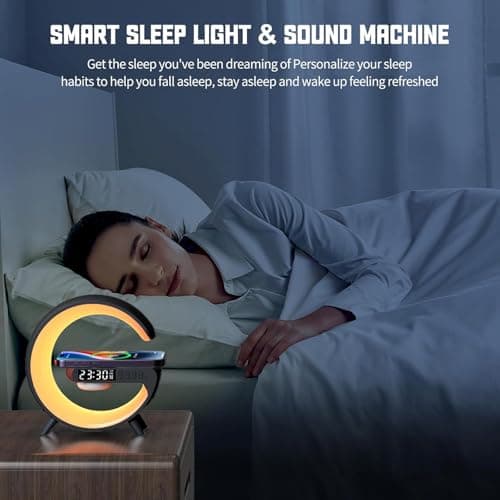 Lampe De Table Intelligente, Nouvelle Lampe Chevet,Lampe Ambiance Intelligente,Lampe ConnectéE avec Charge Sans Fil Et Haut-Parleur Bluetooth, Reveil Simulateur D'Aube(Noir,Modèle toujours connecté)