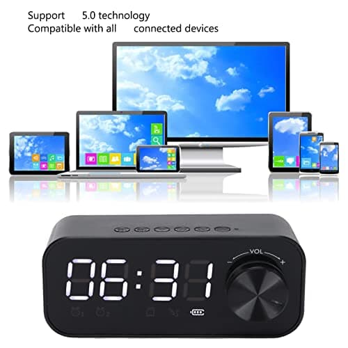 Radio-réveil, Haut-Parleur Bluetooth Multifonctionnel, Haut-Parleur D'horloge, Radio-réveil Portable avec LED, Haut-Parleur Bluetooth pour Bureau de Chambre(Le Noir)