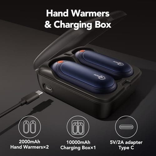 J-BRAUV Lot de 2 Chauffe-Mains Rechargeables à Double Face, 14 000 mAh, sans Fil, 3 Modes, idéal pour Le Golf, Les activités en extérieur et Le Froid (Noir, Taille Poche)
