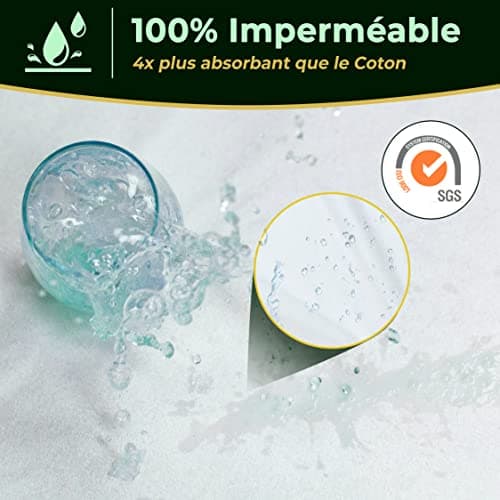 Lot de 2 Protege Matelas 90x190 / 200 cm - Alese Enfant Impermeable Silencieuse - Respirante - 100% Bambou - Hauteur 35-30cm - Naturellement Anti Acarien et Anti Bacterien - Forme Drap Housse