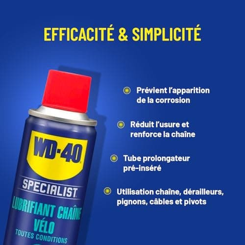 WD-40 SPECIALIST • Lubrifiant Chaîne Vélo Toutes Conditions • Aérosol • Formule au PTFE pour empêcher l'adhérence des saletés • Protection anticorrosion • Réduit les points de friction • 250 ML