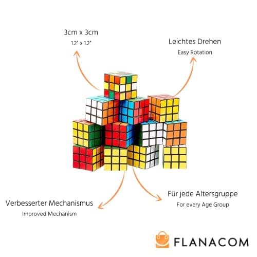 Flanacom Cube Magique PREMIUM - Lot of 12 3x3 Cube Magique - Mini Lot - Casse-tête- Jeux pour emporter - Patience enfantine (Édition porte-clés)