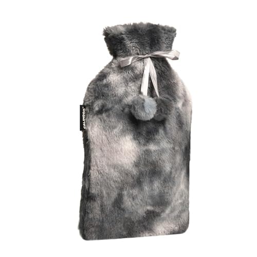 CALINDOO - Bouillotte Eau Chaude En Caoutchouc Naturel Avec Sa Housse Premium Toute Douce - Conçue Conçue Dans Un Moule Unique CALINDOO CALINDOO - Bouchon Hermétique - Housse Sherpa Tie Gris - 2L