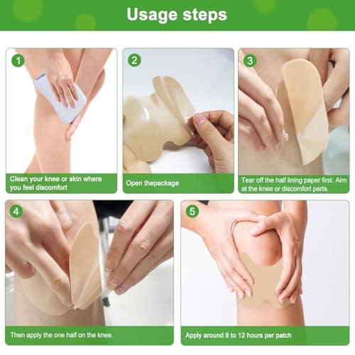 MQUPIN Patch de soulagement de la douleur au genou, 48 PCS Patchs de chaleur extensible à haute élasticité pour le genou, le dos, le cou, l'épaule, l'inflammation et les douleurs musculaires