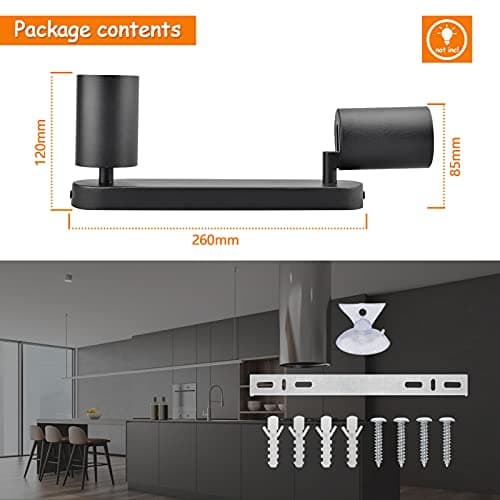 KYOTECH Plafonnier LED 2 Spots Orientables 2 GU10 Spots de plafond Pivotants & Orientables,Applique murale LED Noir mat,livré sans ampoules