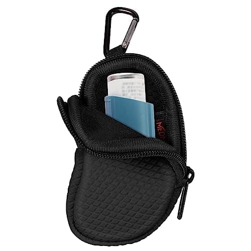 MEDMAX Étui de Transport pour Asthma inhalator, Sac de Rangement léger protection en néoprène avec mousqueton, inhalateur non inclus (étui uniquement) (Noir)