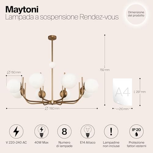 Lustre Blanc style Moderne 8 bras en métal couleur bronze 8 branches, plafonniers en verre, grand, pour le salon excl. 8x E14 40W 230V IP20