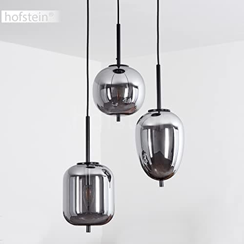 Suspension Verbania en verre chromé et métal noir, élégante lampe pendante moderne idéale dans un salon contemporain, hauteur max. 128 cm, pour 3 ampoules E14, ampoule(s) non incluse(s)