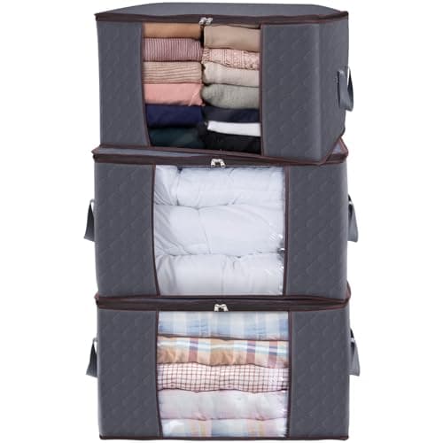 Lifewit Sac de Rangement pour Couette en épais Non-tissé Sac de Rangement sous lit pour Édredons Couvertures Oreillers Jouets Vestes Vêtements (3, Gris)
