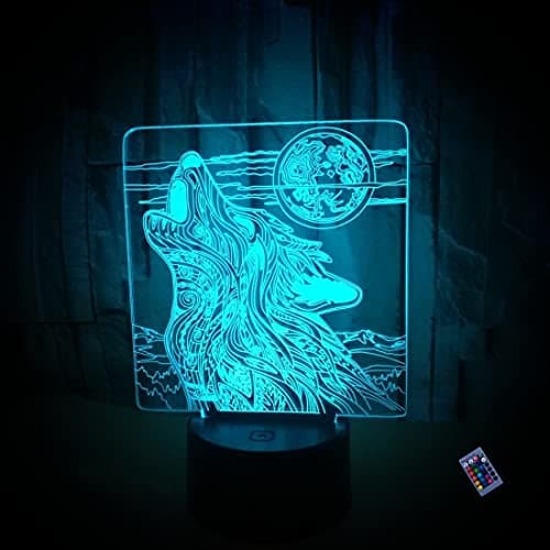 3D Loup Nuit Lampe 16 Couleurs Changeantes Puissance USB Télécommande Contact Switch Lampe Décorative Illusion Optique LED Lampe de Table Anniversaire Noël Cadeau Enfants Jouets