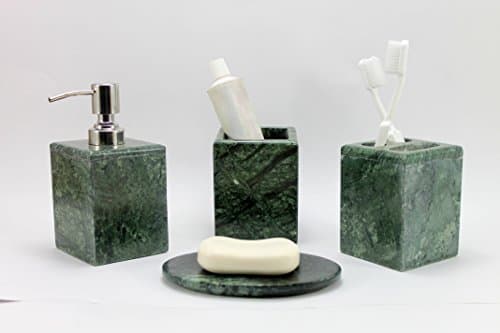 Set de Bain 4 pièces | Comprend Un Distributeur de Savon Liquide, Un Porte-Brosse à Dents, Un Porte-Dentifrice, Un Porte-Savon - en Pierre Naturelle