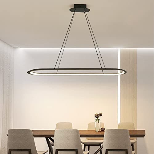 Suspension ovale moderne de table à manger, lustre, 100 cm, lampe suspendue à intensité variable avec télécommande, luminosité réglable de 10 % à 100 %, anti-éblouissement, avec fonction mémoire /