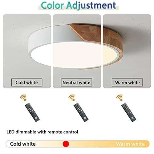 LuFun Plafonnier LED, Plafonnier Salon 24W Dimmable, Plafonniers Modernes Rond en Bois, Luminaire Plafonnier pour Salon Cuisine Chambre Salle à manger Couloir Balcon, Ø30cm*5cm, Blanc