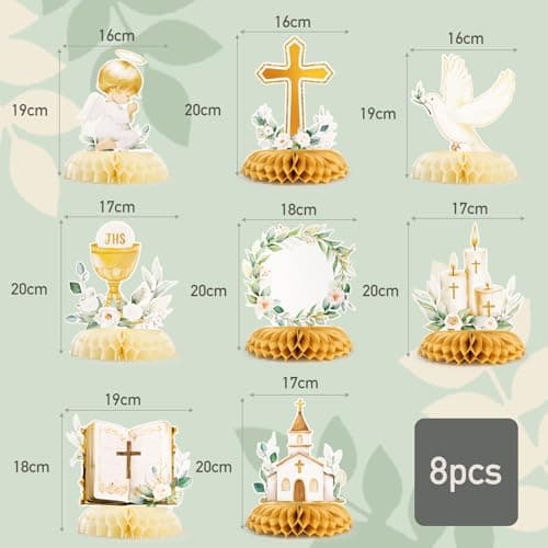 Lot de 8 Décoration Table Baptême Centres de Table Communion en Nid d'Abeille Décoration Baptême Communion Confirmation