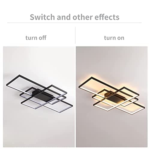 Plafonnier LED, Luminaire Salon, dimmable avec télécommande 3000K-6000K, nouveau design irrégulier lampe rectangulaire en métal acrylique cuisine lampes de décoration de chambre,Noir,90*50CM/80W