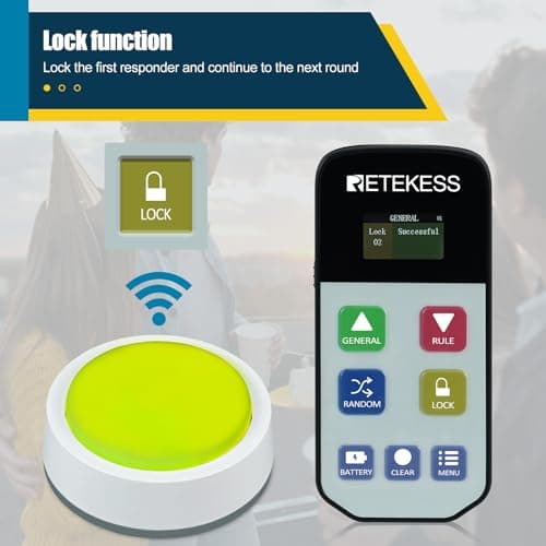 Retekess TM102 Buzzer pour Jeux de Questions, Buzzer Connecté, 3 Modes de Réponse, Mode Aléatoire, Avertissement de Batterie Faible, pour Les Compétitions Scolaires, Les Tests de Quiz